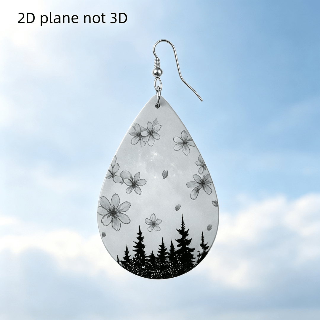 Grey Sakura Pine Forest Teardrop Dangle Earrings, Acrylic